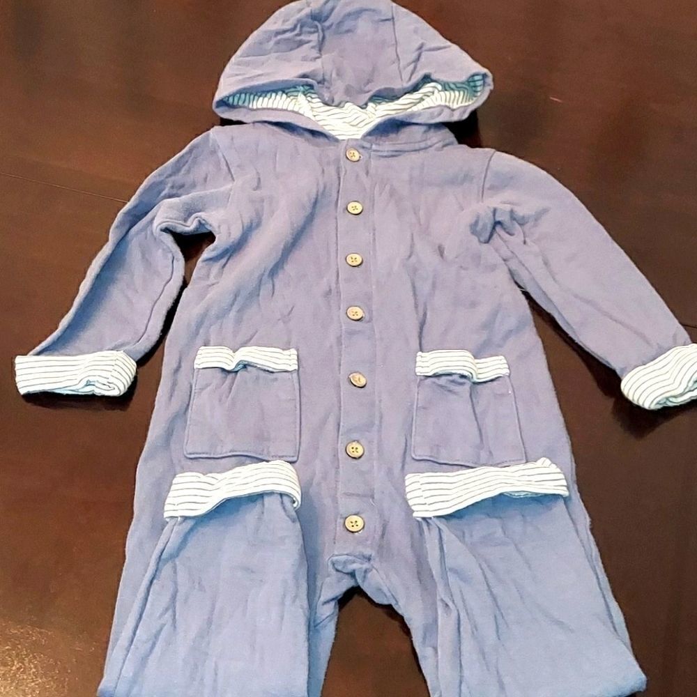 Carter's Blue Striped Hooded Jumpsuit 18M